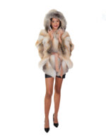 Hooded fox fur cape 48-56 natural beige with yellow and black undertones with inside belt wide fit V-worked - Image 4