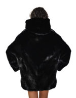48-54 Schwarzer Nerzpelz-Umhang V-förmige Kapuze Dreiviertel-Ärmel Kordelzug am Saum – Bild 5