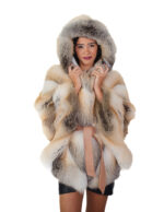 Hooded fox fur cape 48-56 natural beige with yellow and black undertones with inside belt wide fit V-worked