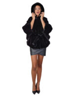 Mantella lavorazione a V pelliccia visone 48-54 nero cappuccio cintura interna in pelliccia alta 72 centimetri - immagine 4