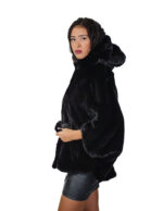 Mantella lavorazione a V pelliccia visone 48-54 nero cappuccio cintura interna in pelliccia alta 72 centimetri - immagine 3