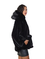 Mantella lavorazione a V pelliccia visone 48-54 nero cappuccio cintura interna in pelliccia alta 72 centimetri - immagine 2