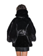 Mantella lavorazione a V pelliccia visone 48-54 nero cappuccio cintura interna in pelliccia alta 72 centimetri - immagine 5