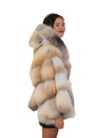 Hooded fox fur cape 48-56 natural beige with yellow and black undertones with inside belt wide fit V-worked - Image 3