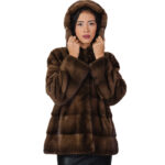 Horizontal demi buff brown 54 horizontal mink fur jacket with drawstring hood long sleeve drawstring waist to wear out