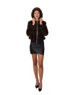 Horizontal mink fur bomber jacket 42 demi buff long sleeve elastic cuffs and bottom zipper closure - Image 4