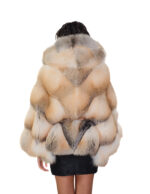 Hooded fox fur cape 48-56 natural beige with yellow and black undertones with inside belt wide fit V-worked - Image 5