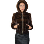 Horizontal mink fur bomber jacket 42 demi buff long sleeve elastic cuffs and bottom zipper closure