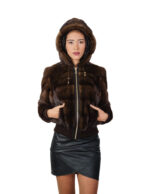 Horizontal mink fur bomber jacket 42 demi buff long sleeve elastic cuffs and bottom zipper closure