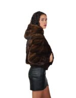 Horizontal mink fur bomber jacket 42 demi buff long sleeve elastic cuffs and bottom zipper closure - Image 3