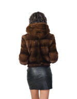 Horizontal mink fur bomber jacket 42 demi buff long sleeve elastic cuffs and bottom zipper closure - Image 5