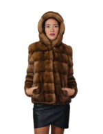 Gold mink fur jacket gold 44 undercost horizontal hood closure hooks long sleeve