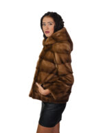 Gold mink fur jacket gold 44 undercost horizontal hood closure hooks long sleeve - Image 3
