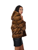 Gold mink fur jacket gold 44 undercost horizontal hood closure hooks long sleeve - Image 2