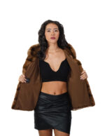 Gold mink fur jacket gold 44 undercost horizontal hood closure hooks long sleeve - Image 6