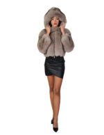 Light fox fur jacket sable gray 42 leather full hood three-quarter sleeve zipper closure - Image 4