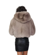Light fox fur jacket sable gray 42 leather full hood three-quarter sleeve zipper closure - Image 5