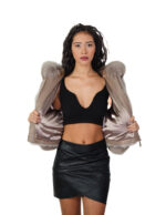 Light fox fur jacket sable gray 42 leather full hood three-quarter sleeve zipper closure - Image 6