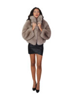 Light sable fox fur jacket gray 42 leather full length neck pistana sleeve three-quarter clip button closure - Image 4