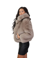 Light sable fox fur jacket gray 42 leather full length neck pistana sleeve three-quarter clip button closure - Image 2