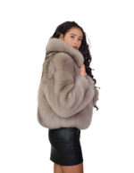 Light sable fox fur jacket gray 42 leather full length neck pistana sleeve three-quarter clip button closure - Image 3