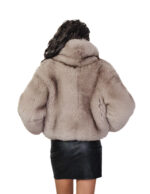 Light sable fox fur jacket gray 42 leather full length neck pistana sleeve three-quarter clip button closure - Image 5