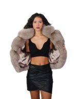 Light sable fox fur jacket gray 42 leather full length neck pistana sleeve three-quarter clip button closure - Image 6