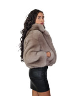 Giacca in pelliccia di volpe light sable grigio 42 pelle intera petto e bavero manica tre quarti chiusura ganci clip - immagine 2