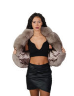 Giacca in pelliccia di volpe light sable grigio 42 pelle intera petto e bavero manica tre quarti chiusura ganci clip - immagine 6