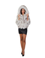 Horizontal fox fur jacket hood 42 white shaded natural closure hooks three-quarter sleeve - Image 4