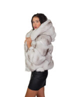 Horizontal fox fur jacket hood 42 white shaded natural closure hooks three-quarter sleeve - Image 3