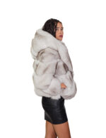 Horizontal fox fur jacket hood 42 white shaded natural closure hooks three-quarter sleeve - Image 2
