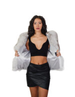 Horizontal fox fur jacket hood 42 white shaded natural closure hooks three-quarter sleeve - Image 6