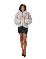 Fox fur bomber jacket 40 white natural horizontal and full fox fur shawl collar three-quarter sleeve clip hook closure - Image 4
