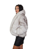 Fox fur bomber jacket 40 white natural horizontal and full fox fur shawl collar three-quarter sleeve clip hook closure - Image 2