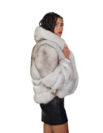Fox fur bomber jacket 40 white natural horizontal and full fox fur shawl collar three-quarter sleeve clip hook closure - Image 3