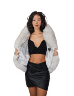 Fox fur bomber jacket 40 white natural horizontal and full fox fur shawl collar three-quarter sleeve clip hook closure - Image 6