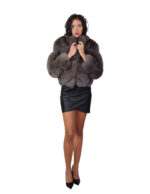 Dark sable gray fox fur jacket 40 v-work v-neck crater neck three-quarter sleeve clip hook closure - Image 4