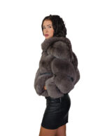 Dark sable gray fox fur jacket 40 v-work v-neck crater neck three-quarter sleeve clip hook closure - Image 2