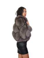 Dark sable gray fox fur jacket 40 v-work v-neck crater neck three-quarter sleeve clip hook closure - Image 3