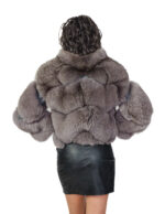 Dark sable gray fox fur jacket 40 v-work v-neck crater neck three-quarter sleeve clip hook closure - Image 5