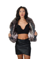 Dark sable gray fox fur jacket 40 v-work v-neck crater neck three-quarter sleeve clip hook closure - Image 6