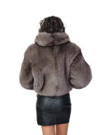 Dark sable gray fox fur jacket 42 leather full chest and lapel three-quarter sleeve clip hook closure - Image 5