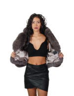 Dark sable gray fox fur jacket 42 leather full chest and lapel three-quarter sleeve clip hook closure - Image 6