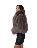 Куртка из меха лисы темно-соболиного серого цвета 42 кожа полный воротник три четверти рукава застежка на пуговицах — изображение 2