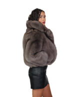 Куртка из меха лисы темно-соболиного серого цвета 42 кожа полный воротник три четверти рукава застежка на пуговицах — изображение 3