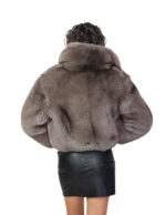 Куртка из меха лисы темно-соболиного серого цвета 42 кожа полный воротник три четверти рукава застежка на пуговицах — изображение 5
