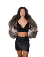 Куртка из меха лисы темно-соболиного серого цвета 42 кожа полный воротник три четверти рукава застежка на пуговицах — изображение 6