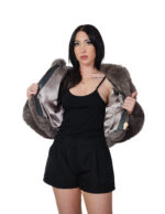 Dark sable gray fox fur jacket 42 leather full hood three-quarter sleeve zipper closure - Image 6