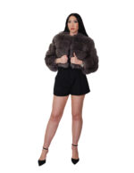 Horizontal fox fur jacket chanel 42 dark gray dark sable three-quarter sleeve bomber hooks - Image 4